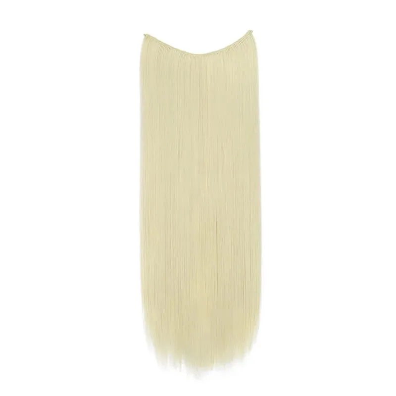 24Inch Synthetic Long Straight Hair Extension Invisible Fishing Line Heat Resistant Hairpiece for Women Daily Use