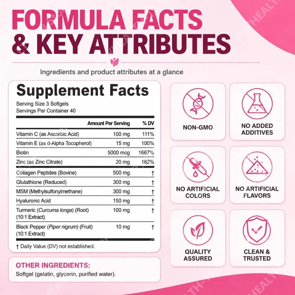 Itawel Collagen Glutathione Softgels Hyaluronic Acid Vitamins C E Para sa Balat Mga Kuko ng Buhok na Suporta sa Pang-adulto at Kagandahan 120 Bilang