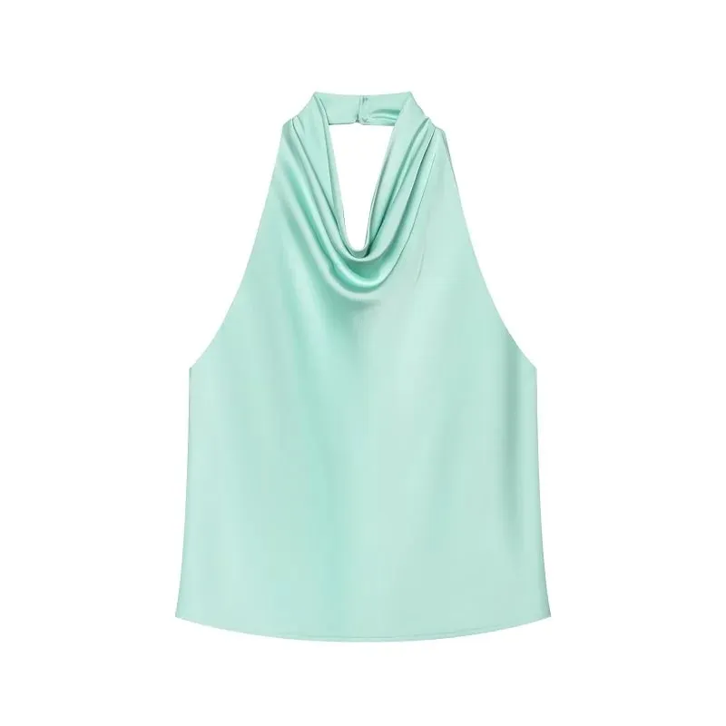 Satin Halter Tops for Women off Shoulder Backless Tops Woman 2026 Sexy Strapless Women's Tops Camisole Beach Top Female