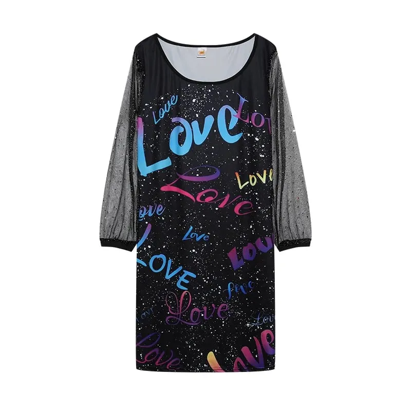 2024 New Spring-style Round Neck Sequins Perspective Gauze Lady Dress