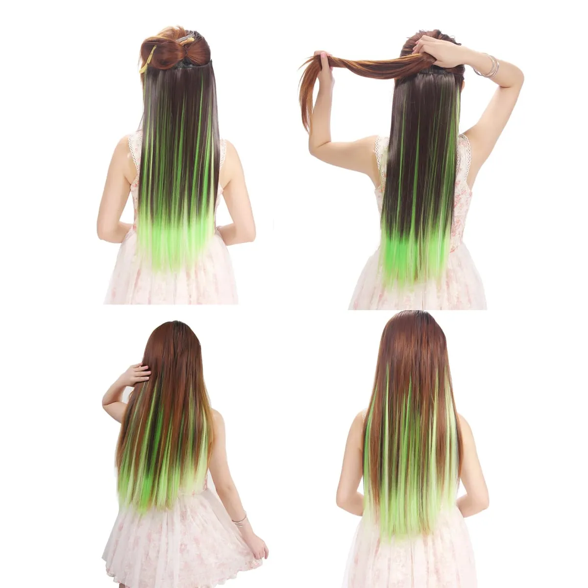 Jeedou Clip-in Hair Extension 5Clips One Piece Straight Synthetic Hairpiece Blue Brown Green Red Highlighted Piano Color