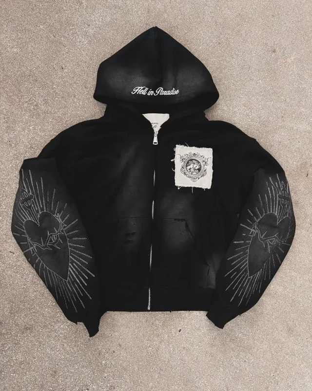 American Retro Rock Gothic Graphic Fur Collar Loose Zipper Sweatshirt Men's Y2K New Harajuku Punk Casual Joker Hoodie Streetwear