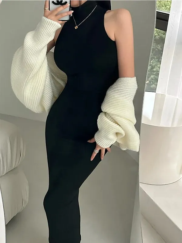Vermelho magro sexy gola alta midi vestido feminino festa de noite senhoras elástico hip envoltório elegante bodycon vestidos y2k roupas