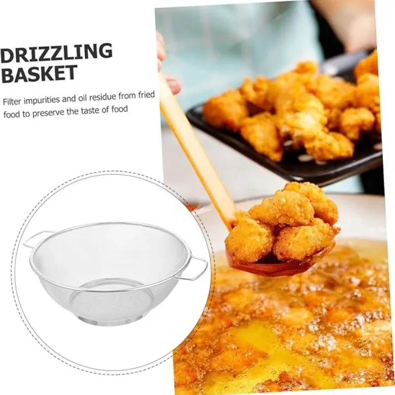 2pcs 21cm+24cm Hindi kinakalawang na asero Drain Basket Basket sa Kusina na may Mga Handle ng Basket na Panglaba ng Gulay Pansala ng Bigas