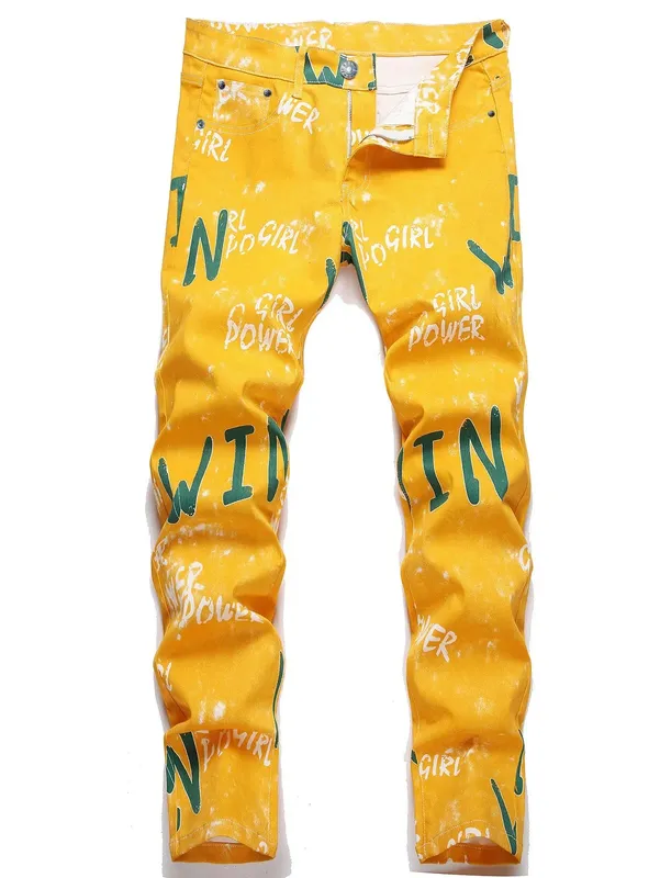 Kakan Slim Slim Fit Pie pequeño empalmado Bi-color Jeans europeos y americanos nuevos pantalones vaqueros de pierna recta K021-1266 para hombres