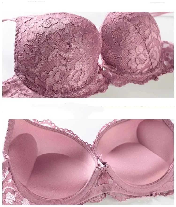 Elegant Women Lingerie Bra Set Padded Push Up Side Support Anti Sag Comfort Bustier