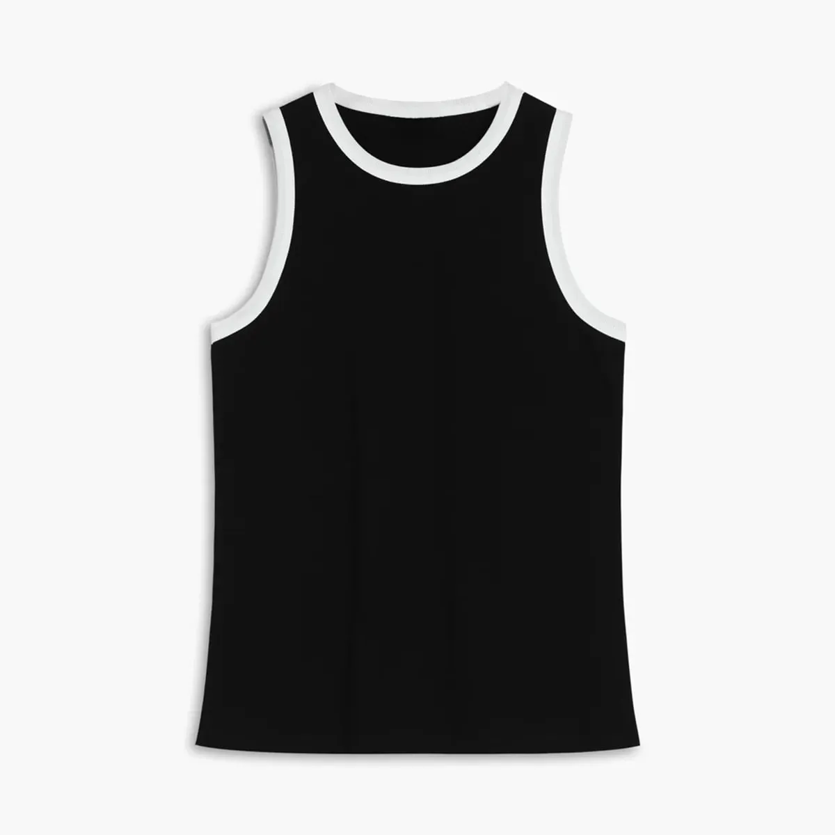 2026 New Contrast White Trim Ribbed Tank Tops Women Sleeveless Round Neck Slim Fit Black Basic Cami Vest Streetwear