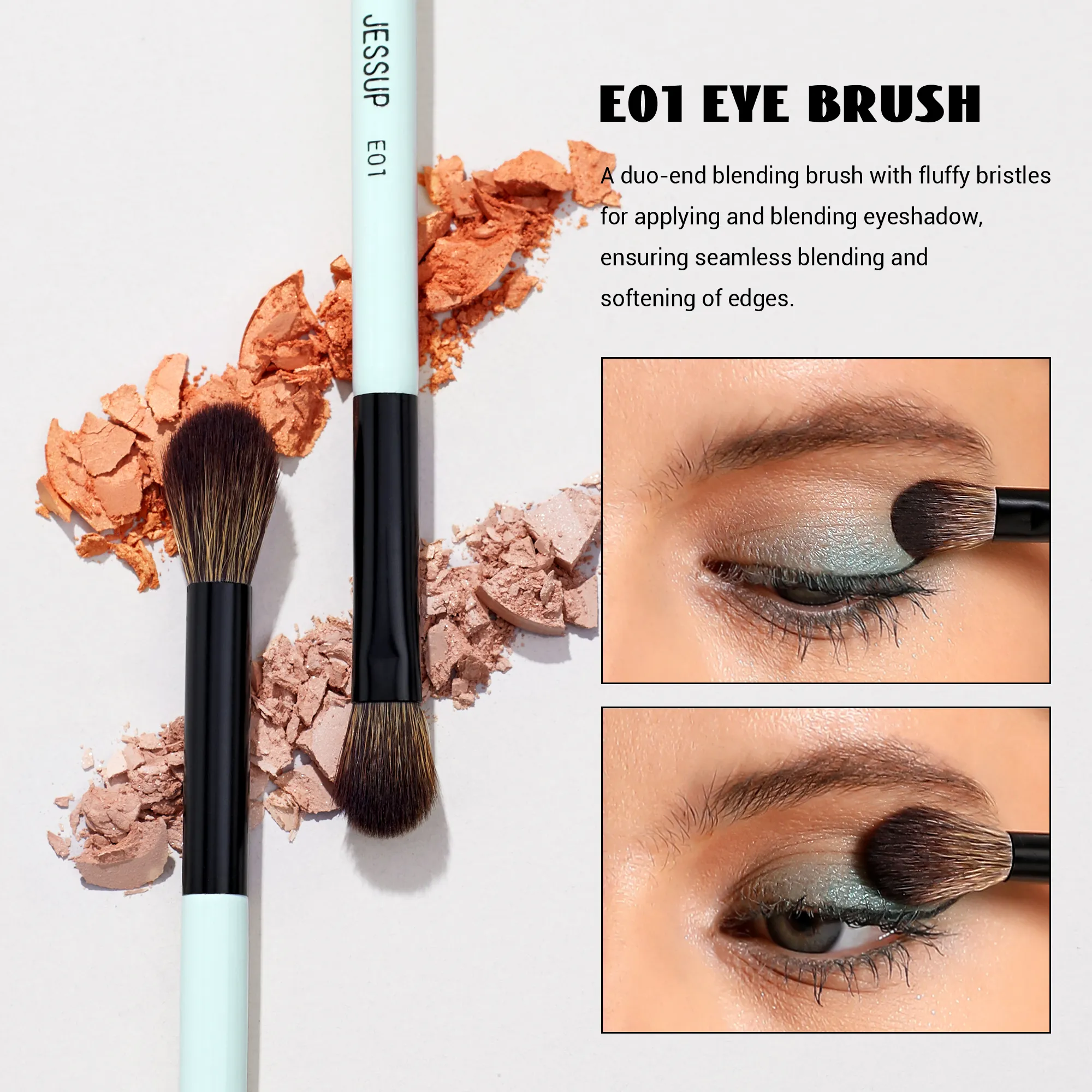 Jessup 2PCS Double Sided Makeup Brush Set Professional Foundation Contour Blush Eyebrow Shadow Blending Brushes Kit T502