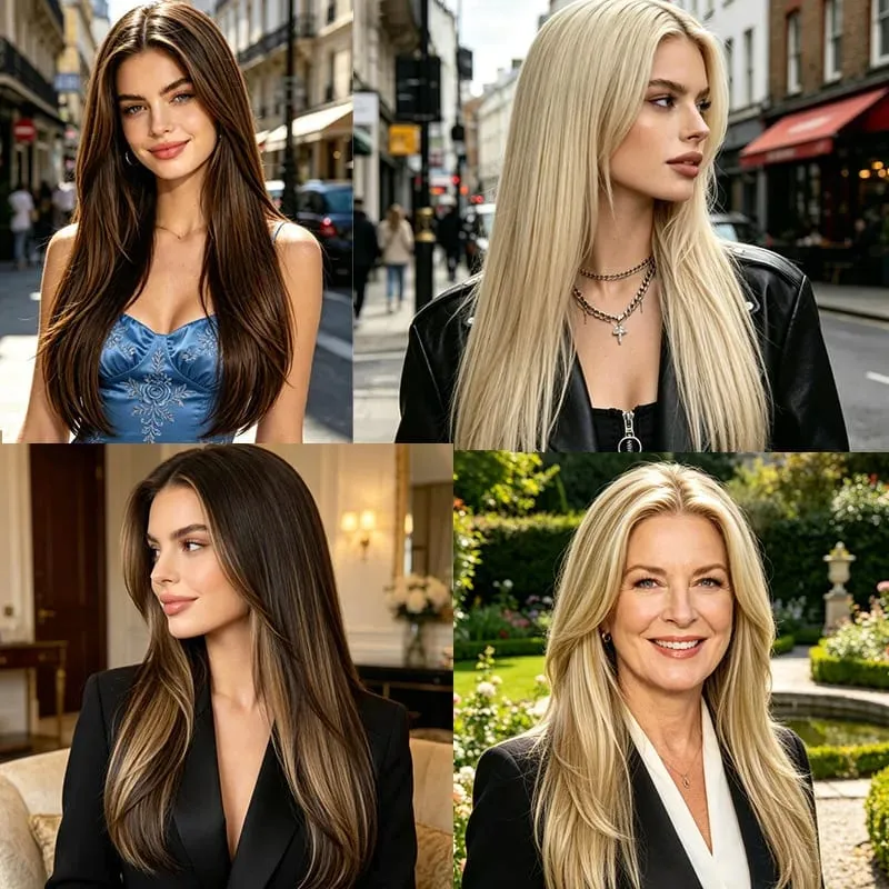 22Inch Synthetic Long Straight Layered Clip-in Hair Extension V-shaped Black Blonde Invisible Hairpiece for Women — image 7