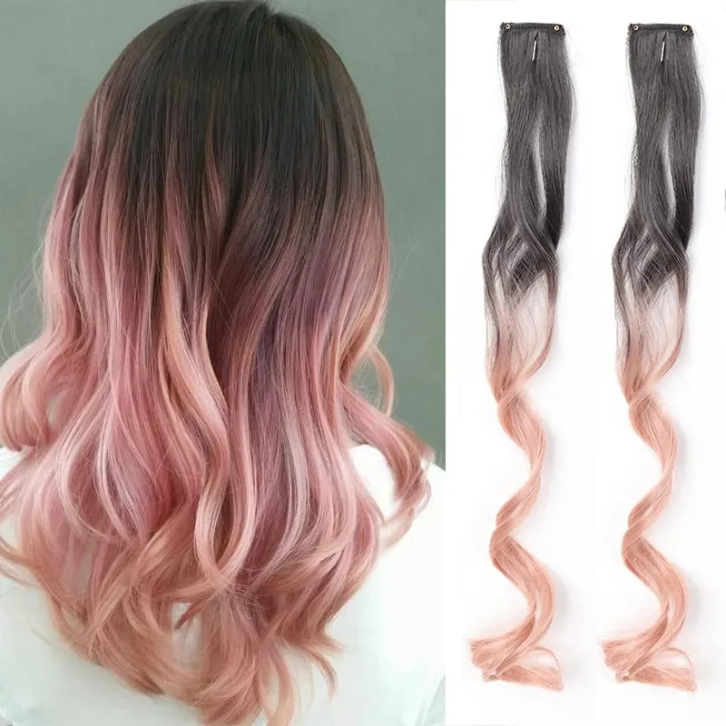 2pcs Clip-On Curly Wavy Hair Extensions Colorful Synthetic Fiber Hair Pieces For Y2K Party Women Hair Accessories