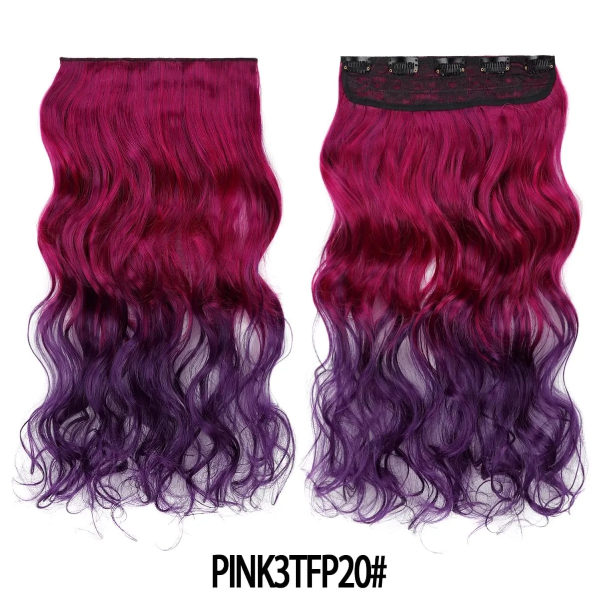 Jeedou One Piece 5 Clips Wavy Ombre Clip In Hair Extensions Long Water Wave Synthetic Curly Hair Piece Rainbow Colored Hair