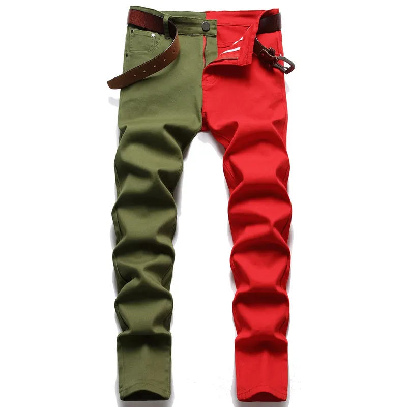 Kakan Slim Slim Fit Pie pequeño empalmado Bi-color Jeans europeos y americanos nuevos pantalones vaqueros de pierna recta K021-1266 para hombres