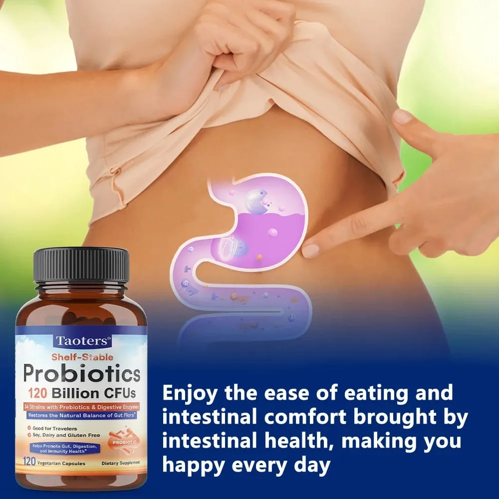3-in-1 Probiotics Capsules 120 Billion CFUs 34 Strains with Organic Prebiotics & Digestive Enzymes Digestion & Immunity Health