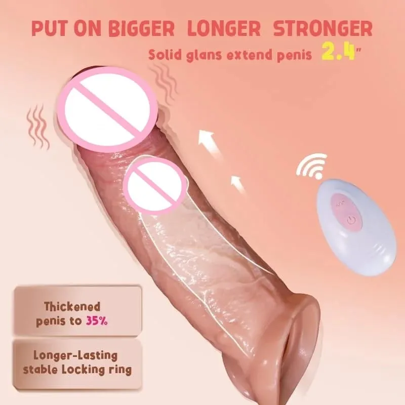 Penis Sleeve Cock Vibrator Realistic Penis Extender Vibrating Cock Ring 10Mode Remote Control Soft Silicone Penis for Men Couple