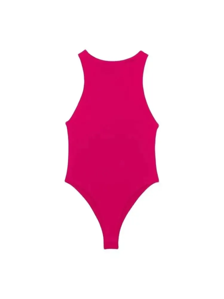Moda feminina com decote halter magro bodysuit sexy sem mangas snap-botão feminino playsuits mujer