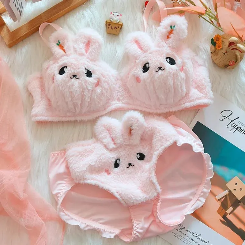 A new plush lingerie for girls a cute Japanese-style bra with a rabbit and no steel hoop