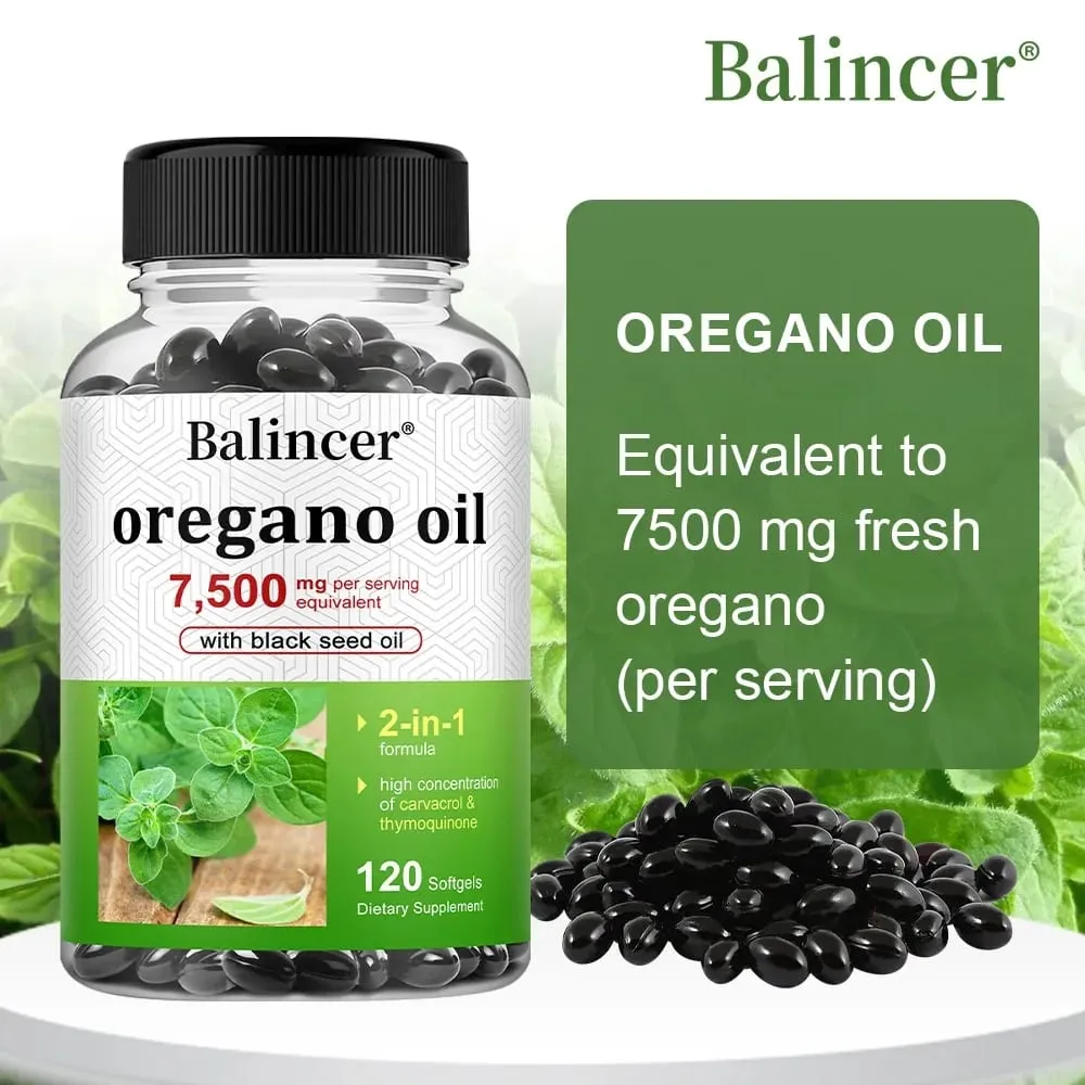 Oregano Oil 7 500 Mg with Black Seed Oil – High Carvacrol Support Digestive Bone Nerve Muscle and Immune Health
