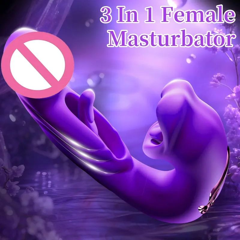 Four-in-One Female Vibrator with Clitoral G-Spot Stimulation Dual Motor Tongue Lick Massage 7 Modes of Slap 7 Modes of Vibration