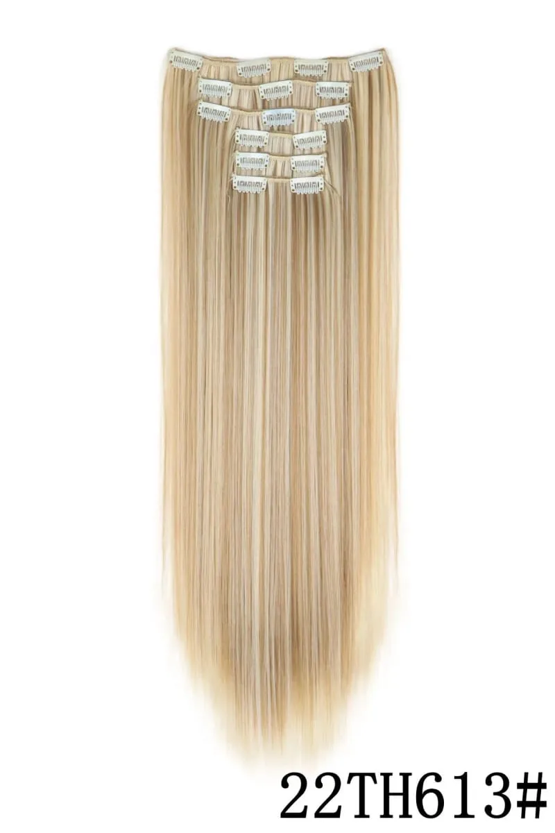 24Inch 16 Clips in Hair Extensions Long Straight Hairstyle Blonde Black Hairpieces Heat Resistant False Hair Daily Use Cosplay