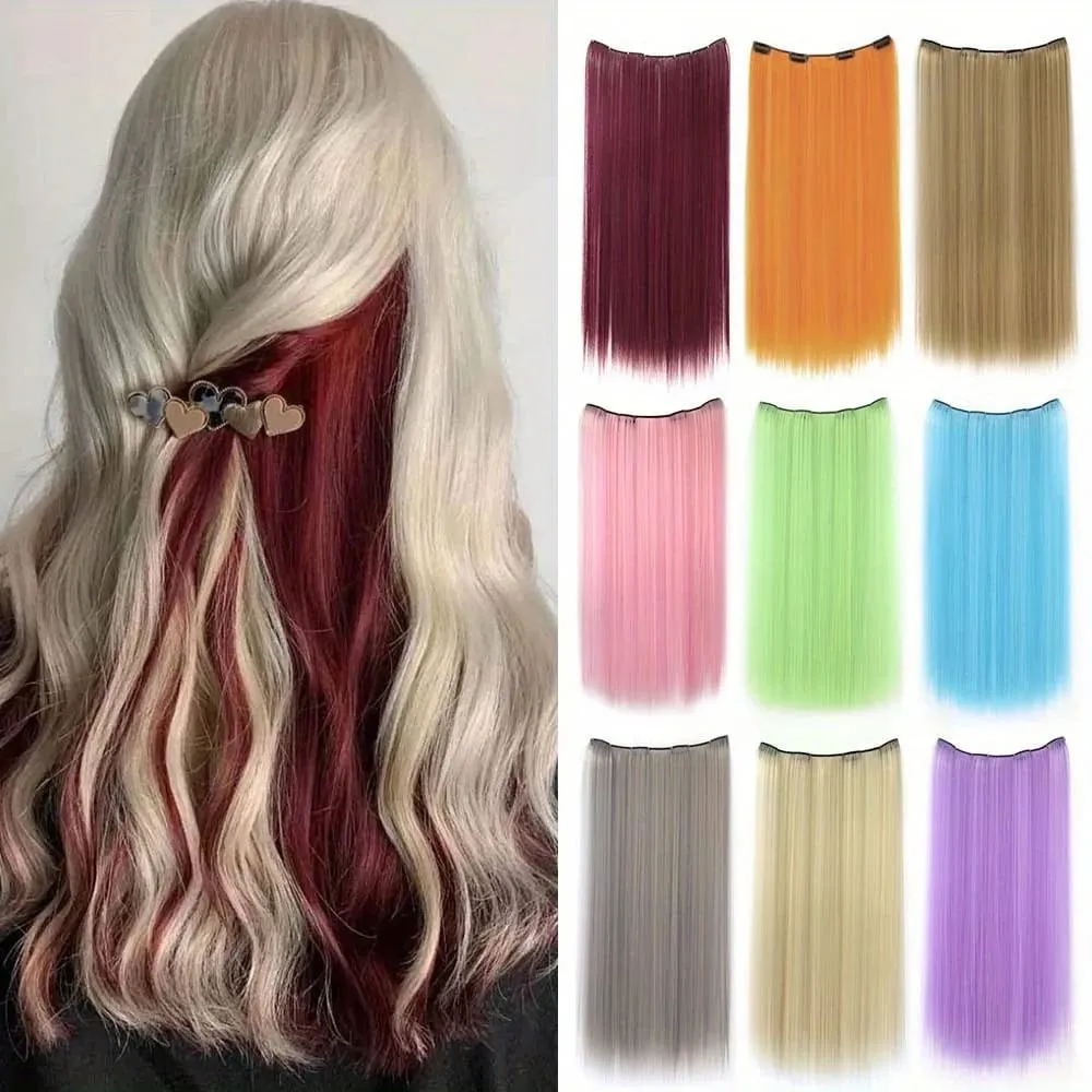 Synthetic Colored Highlighting Clip-in Hair Extensions Long Straight Ear-hanging Dyeing Wig Piece Color Thin Seamless Fake Hair