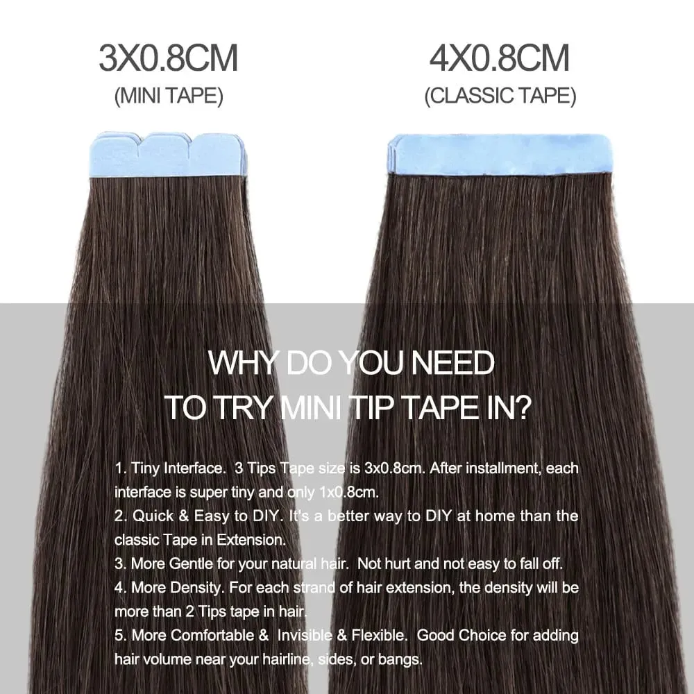 Blonde Mini Tape in Hair Extensions Human Hair Natural Tape in Extentions 3x0.8cm Invisible Tape 10pcs/pack For Side Hair
