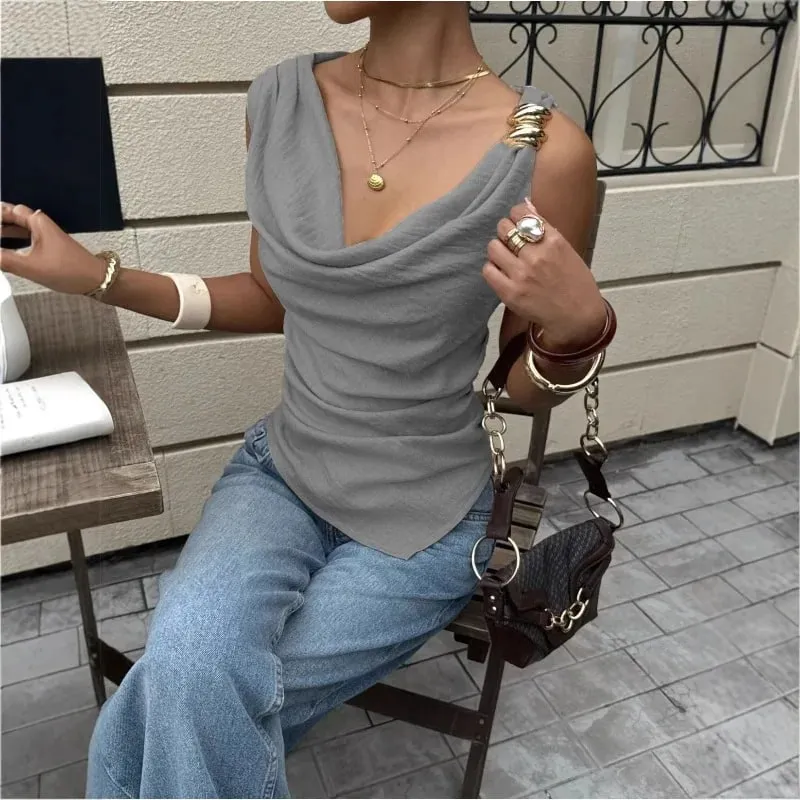 2026 New Women's Summer Tank Top with Metallic Accents