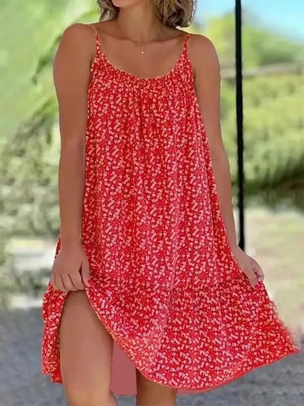 Summer 2026 New European And American Country Style Maxi Dress with Floral Print Sleeveless Strap Vest Dress for Women