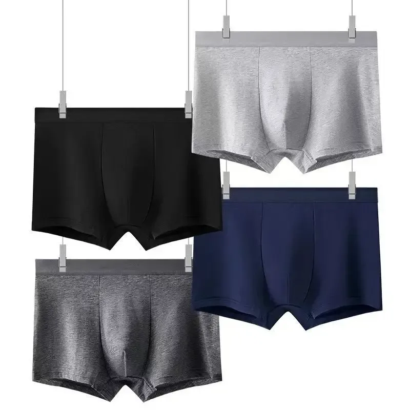 4pcs Cotton Men Boxer Shorts Male Underwear High Stretch Sexy Underpant Man Panties Plus Size L-4XL Mid Waist Breathable Brief
