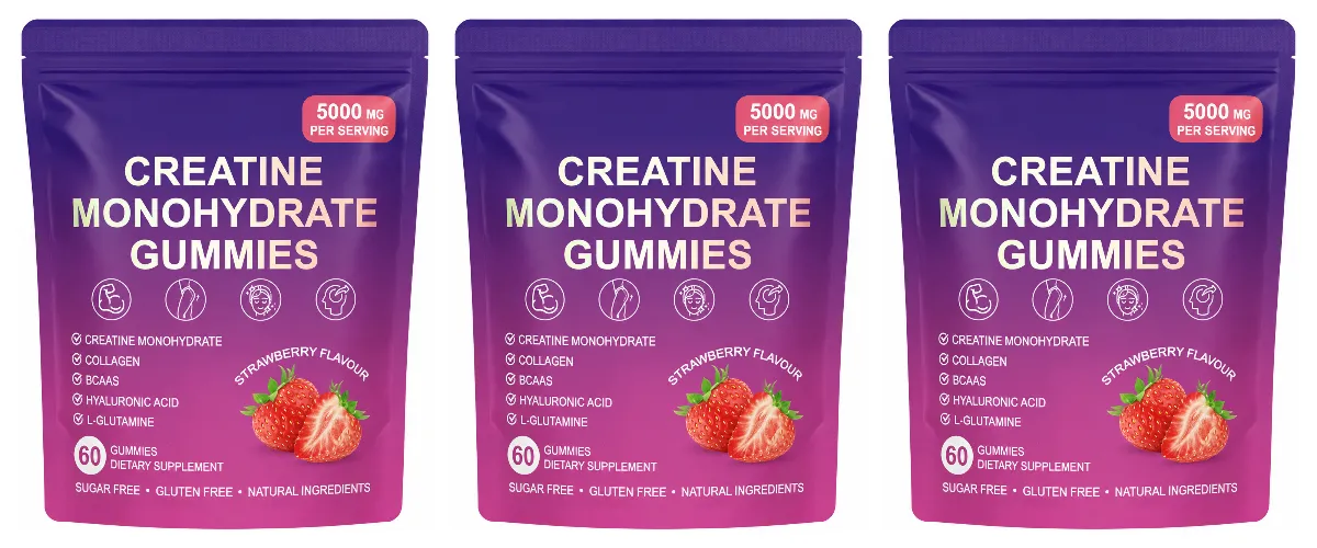Creatine Gummies with Collagen BCAA Hyaluronic Acid Vitamin D3 Zinc Fitness Supplement for Active Adults Workout Support Sugar