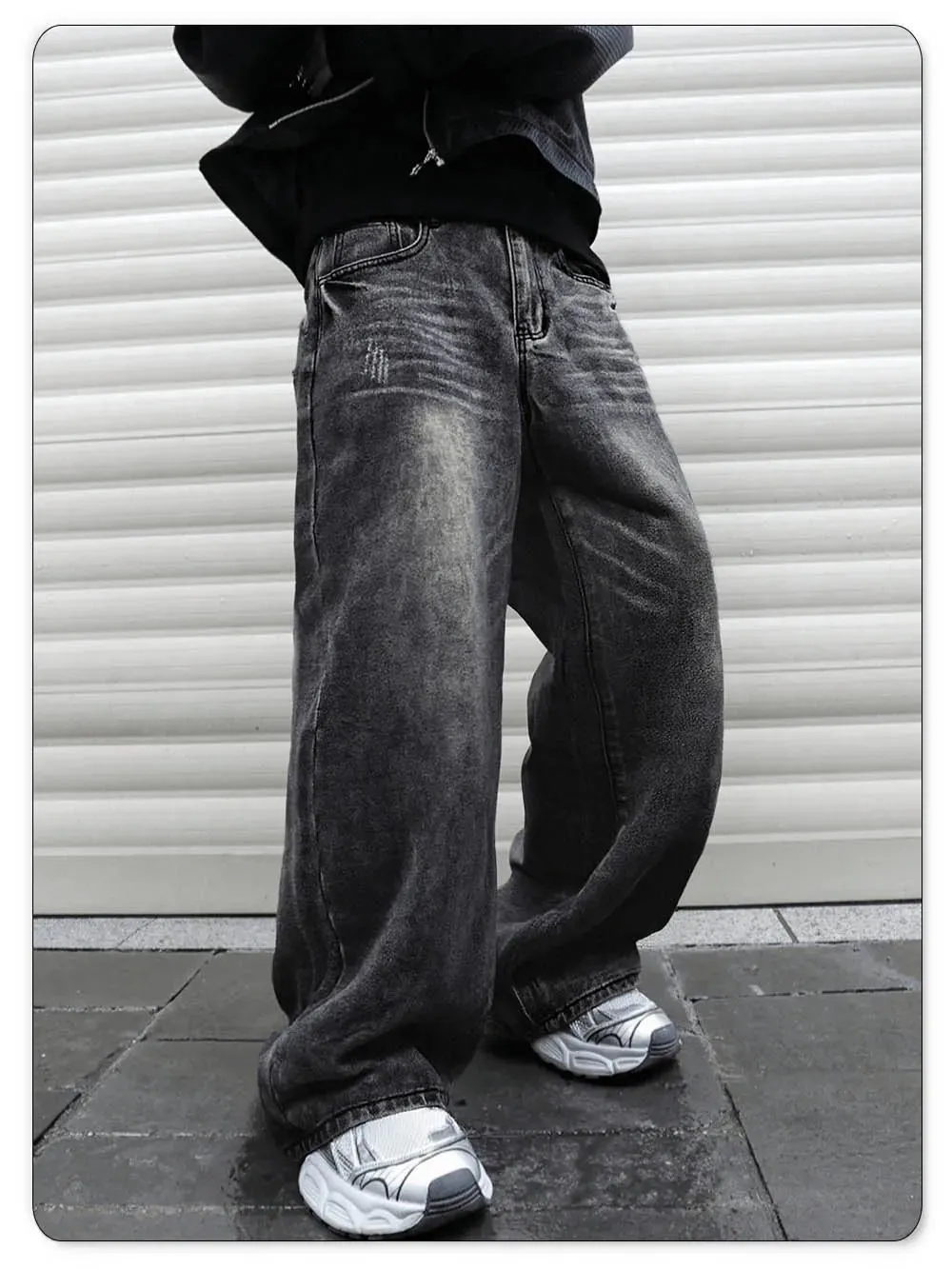 Men's Women's Retro Gray Ultra Baggy Wide-Leg Jeans Four Seasons Casual Oversized Loose Straight-Leg Denim Pants Unisex