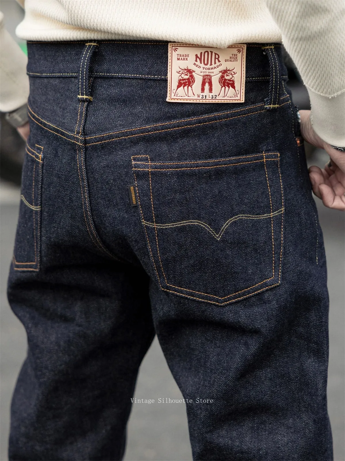 Red Tornado NOIR 21oz Selvedge Denim Slim Straight Cut Jeans Indigo Rugged Americana Style Men's Casual Pants