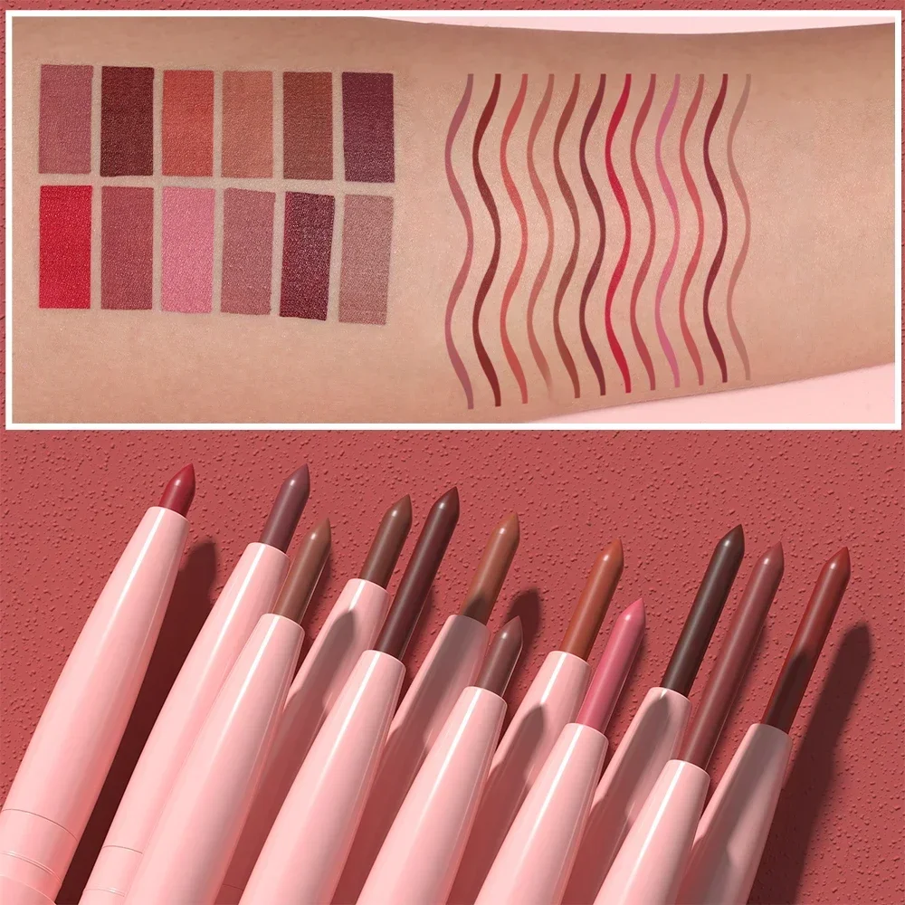 12 Farve Vandtæt Lip Liner Blyant Mørkerød Brun Læbestift Blyant Lip Outline Nøgen mat læbestift Crayon Contouring Tint Makeup