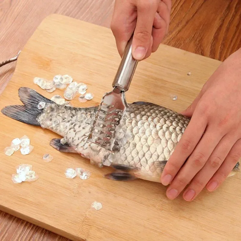 Fish Scale Removal Essential! Stainless Steel Round Tube Fish Scraper Fast No Splatter Effortless Kitchen Fish Tool