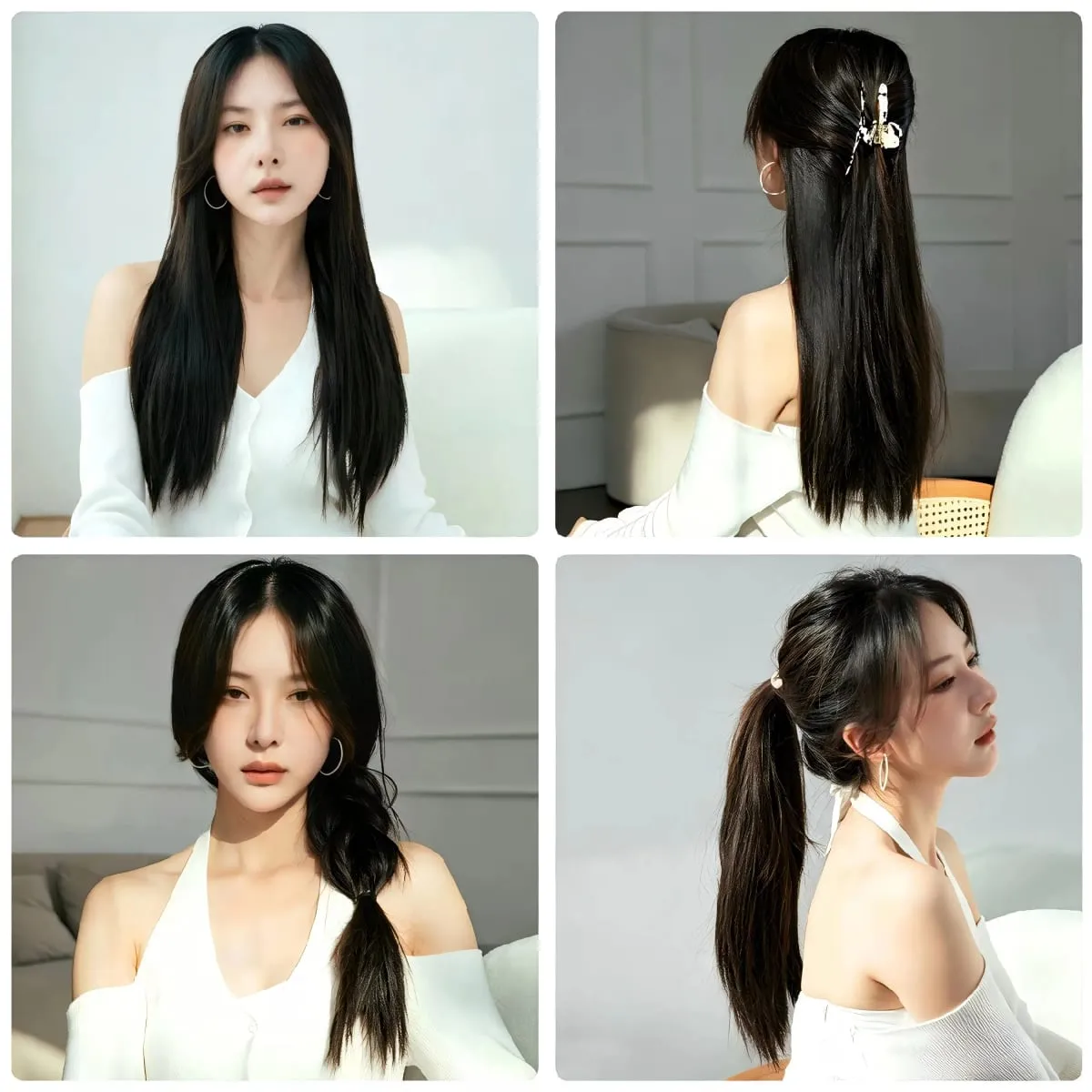 3Pcs Long Straight Synthetic Clip In Hair Extensions Invisible Seamless Natural Hairpiece Lightweight Secure BB Clips For Women