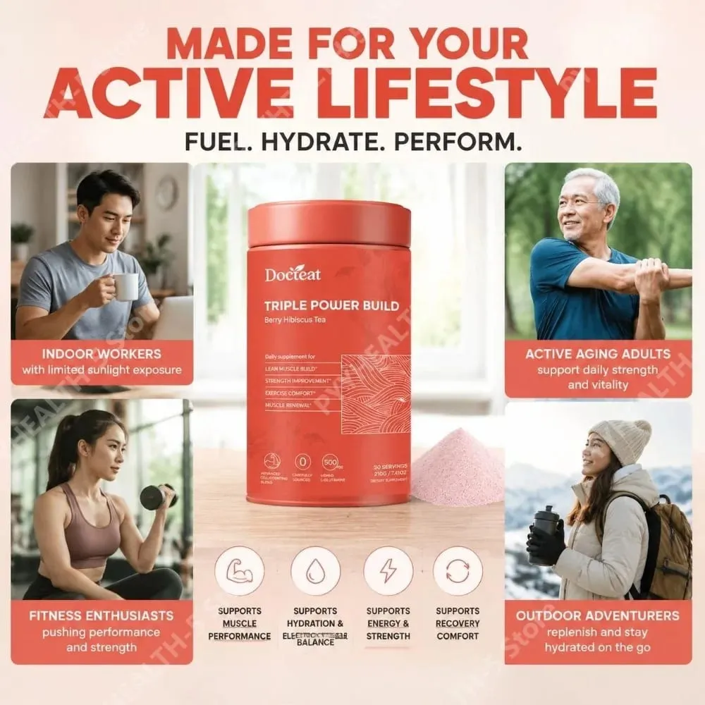 Docteat Berry Hibiscus Tea Creatine Powder with Creatine HCL and L-Glutamine Supports Hydration and Electrolytes 30 Servings