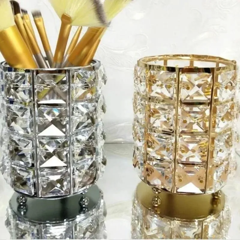 Crystal Makeup Brush Holder European Style Metal Cosmetic Organizer for Brushes Eyebrow Pencils Jewelry
