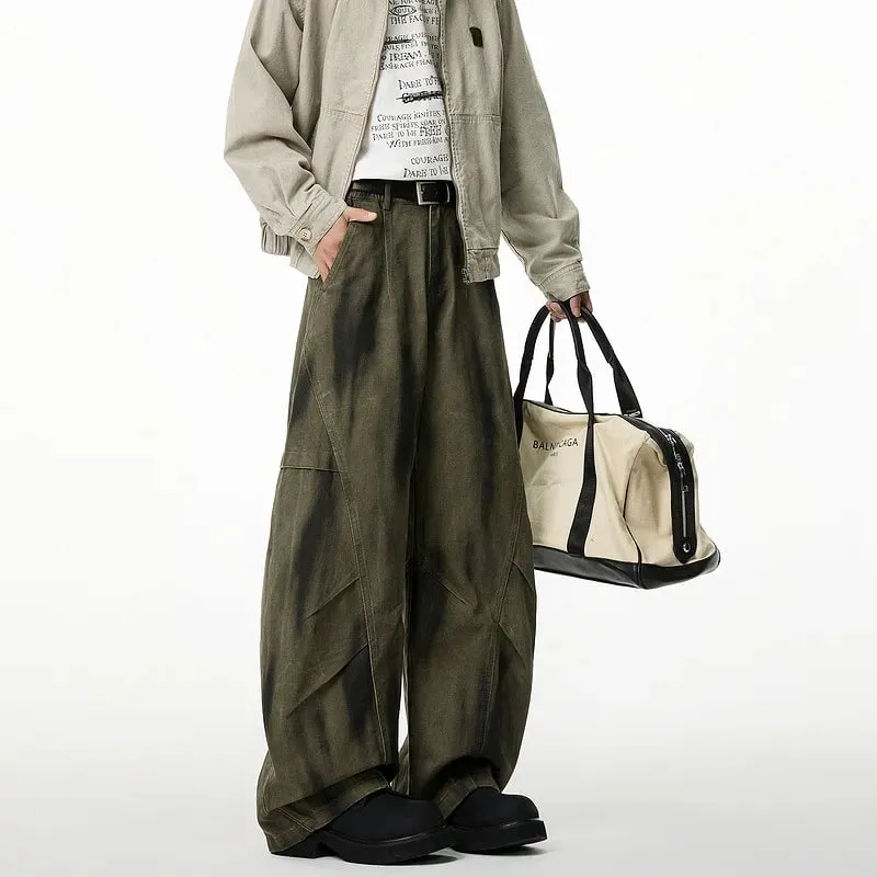 2026 New Men's Pleated Distressed Retro Straight Jean High Street Fashion Baggy Cargo Denim Pants Y2K Vintage Youth Jeans Homme