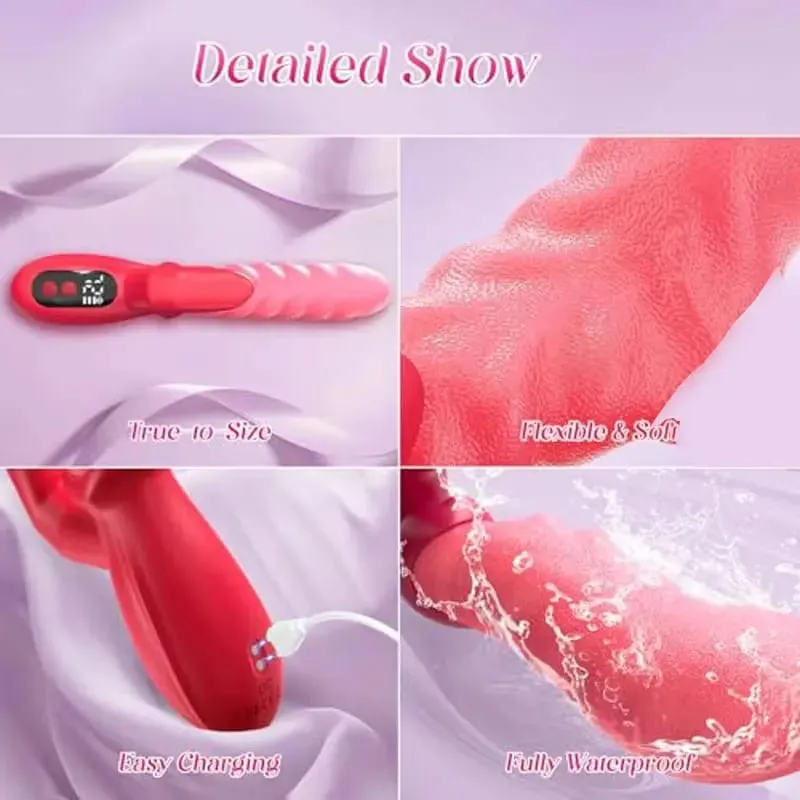 2 IN 1 Wave Thrusting Dildo Vibrator for Women Tongue Finger Pressing Stimulation Sex Toys Female Masturbator with LED Display