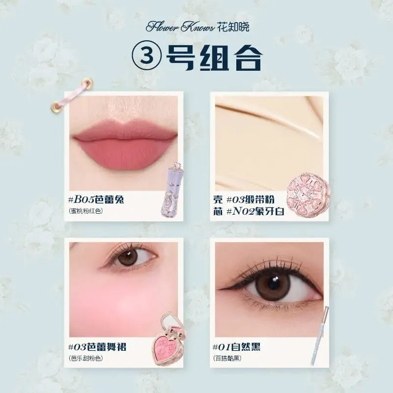 Flower Knows Bunny Garden 4-Piece Makeup Set Cushion BB Cream Liquid Lipstick Easy-Apply Blush Waterproof Eyeliner Cosmetics Kit