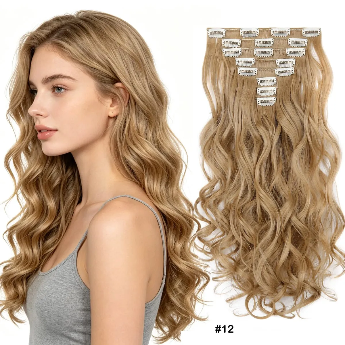 8Pcs Wavy Clip-In Hair Extensions Set 17Clips Matte Synthetic Full Head Hairpiece for Women Easy to Install