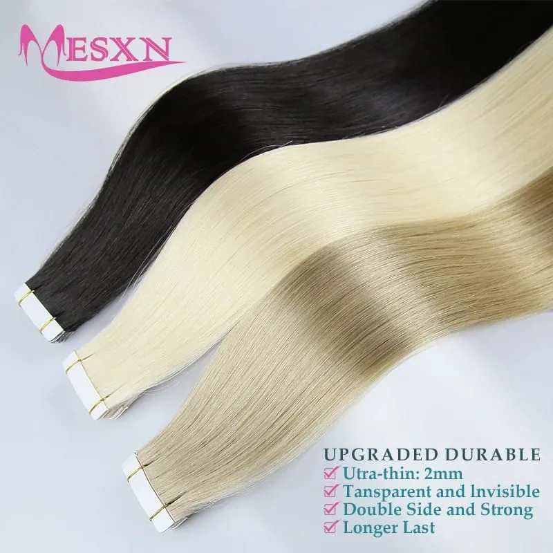 Tape In Hair Extensions 100% Real Human Hair Tape Weft InsInvisible Soft 16"-24" Brown Blonde 613 For Salon