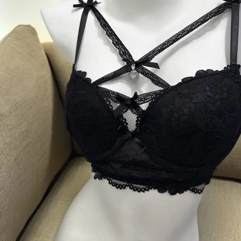 French Lace Minimiser Bra & Panty Set Sexy Push Up Lingerie for Small Bust Curve Enhancing Thin Underwear Lacy Lingerie Gift