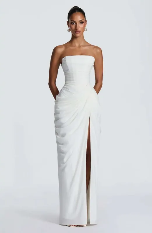 Sexy Solid Pleated Strapless Dress Lady Chic Off-shoulder Backless High Waist Split Dresses Babae 2026 Bagong Evening Party Gown