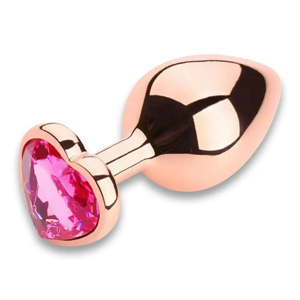 Rose gold pink Heart shape Crystal Metal anal beads butt plug Prostate Massager Adult Gay Products sex toy for female male
