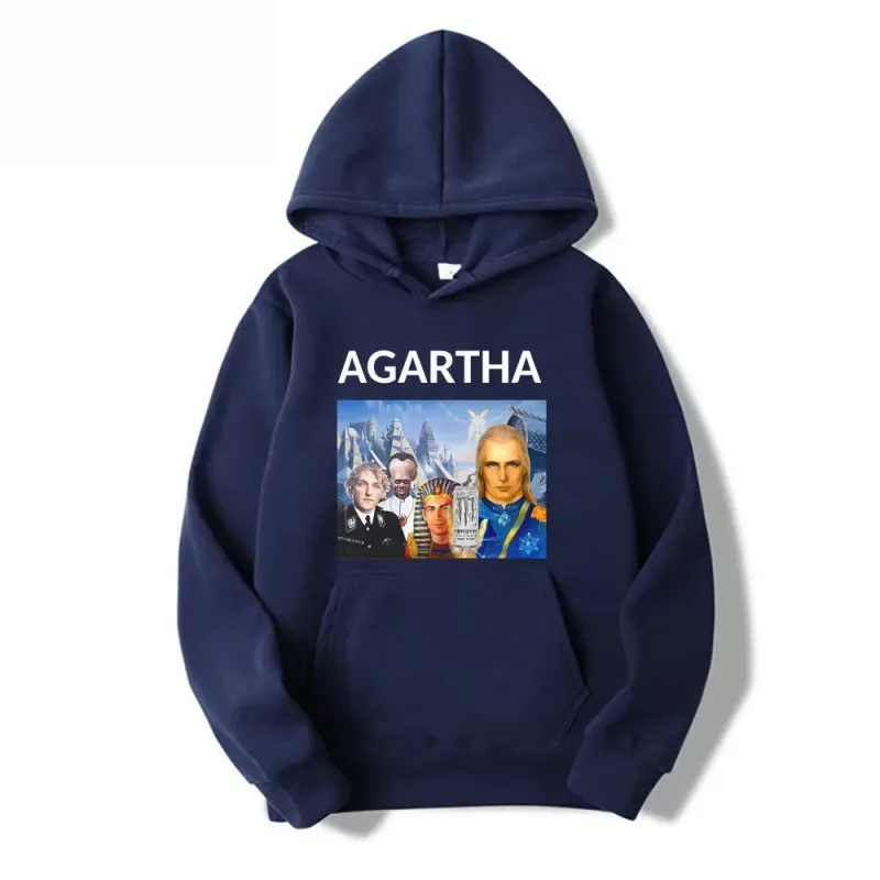 HollowEarth Agartha Meme Graphic Sweatshirt Men Women Hip Hop Vintage Style Hoodies Oversized Long Sleeve Comfort Loose Pullover