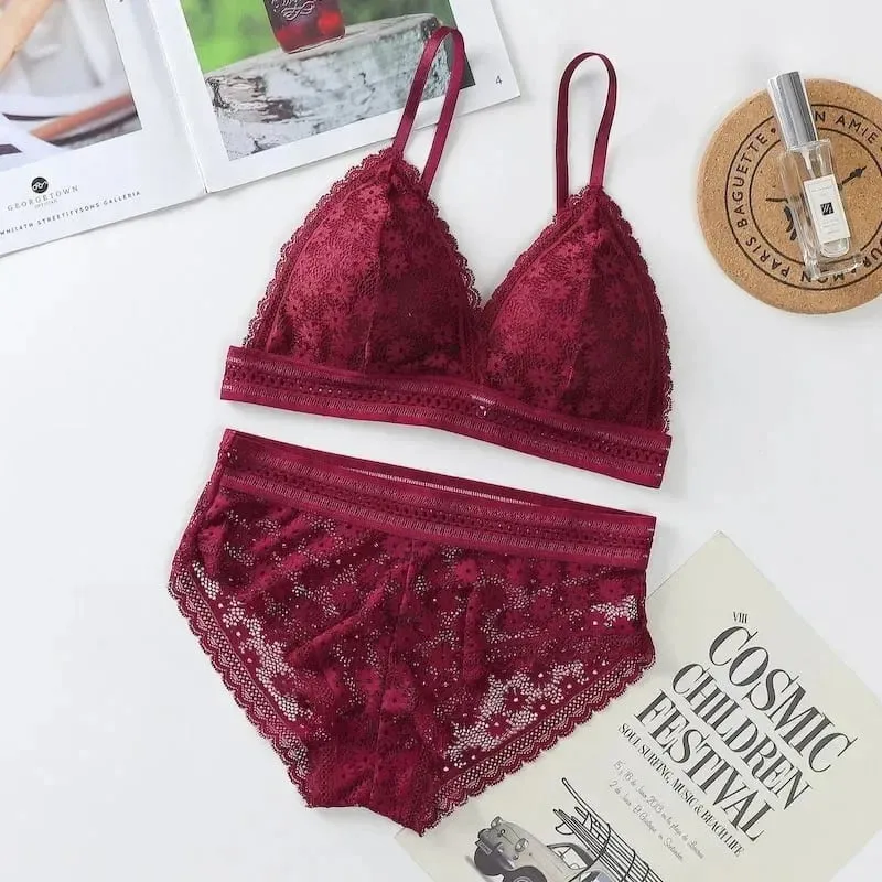 Women's Lace Bra Sets Seamless Underwear Backless Vest Sexy Padded Bralette Lingerie Ultrathin Bra & Brief Sets Female Intimates