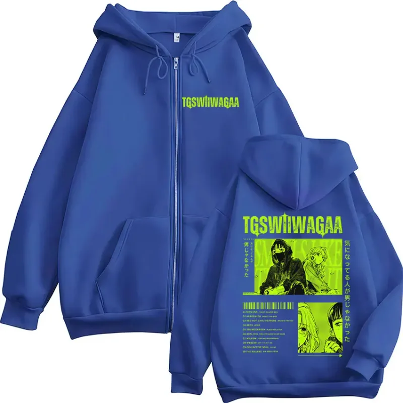 The Guy She Was Interested in Wasn't A Guy At All Anime Zipper Hoodies Men's Clothing Zip Up Hooded Sweatshirts Jackets Coats