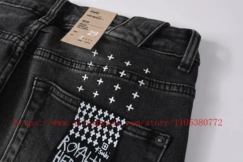 2026 New Arrival Men's Dark Grey Washed Slim Fit Skinny Jeans Ripped Stretch Denim Casual Pants Streetwear Trousers