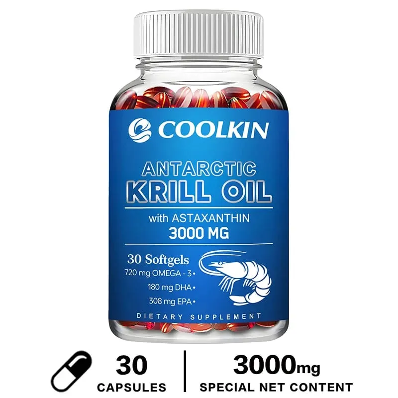 南極磷蝦油 3000 毫克 - Omega-3 EPA DHA 天然蝦紅素對心臟和關節健康的最大強度