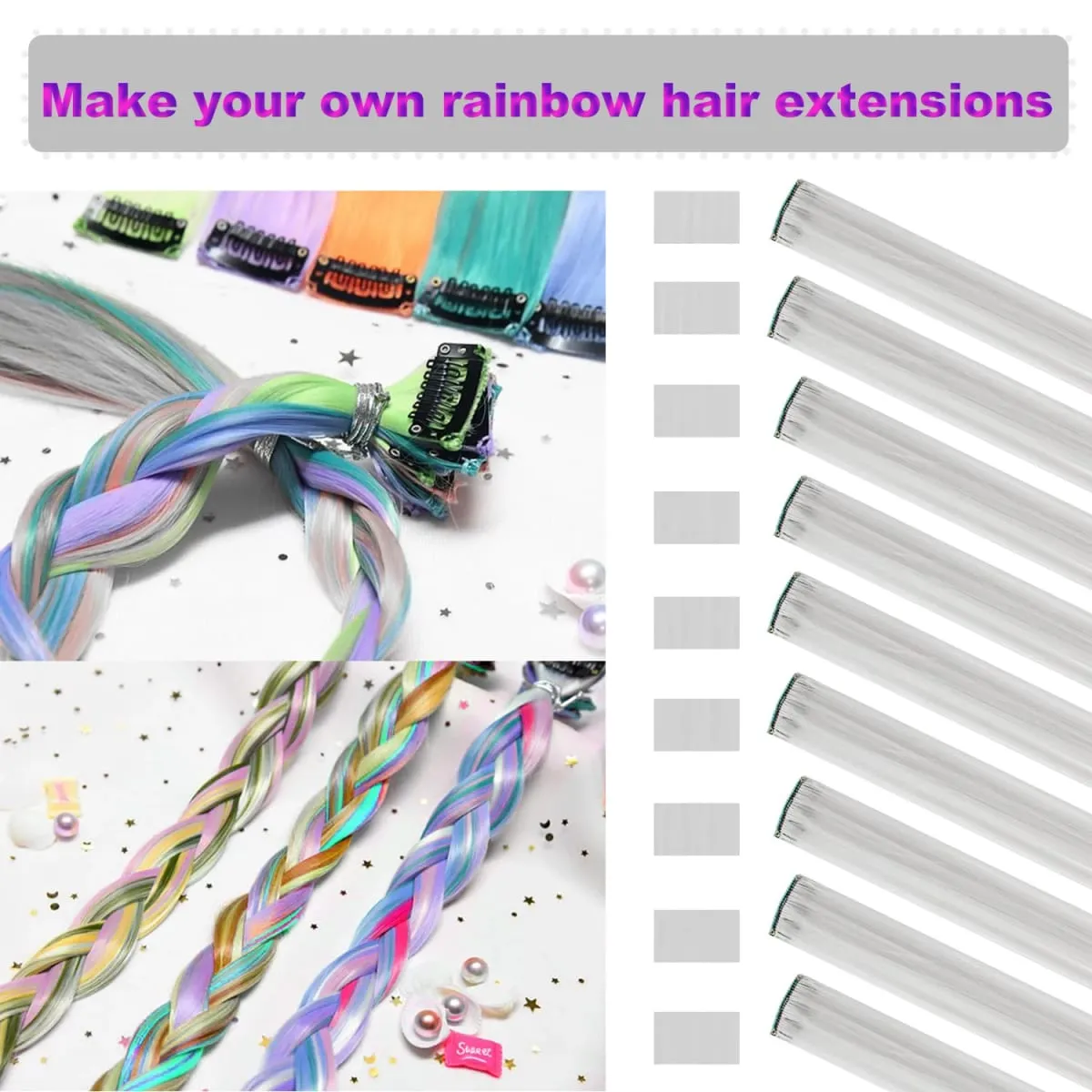 8Packs Colored Synthetic Hair Extensions 22 Inch Straight Clip-In on Party Christmas Black Friday K-pop New Year Gift Hair